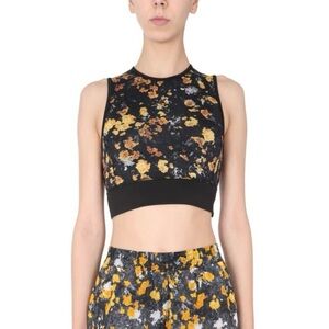 McQ by Alexander McQueen Black and Yellow Floral print Crop Sports Bra XS